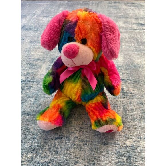 KellyToy Tie Dye Rainbow Heart Dog Bear - Picture 1 of 6